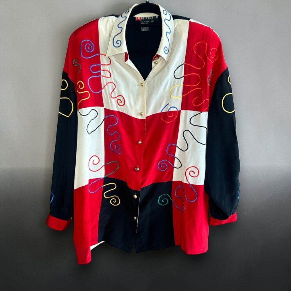 IB Diffusion Vintage 80s Colorblock 100% Silk BlouseSize 20W